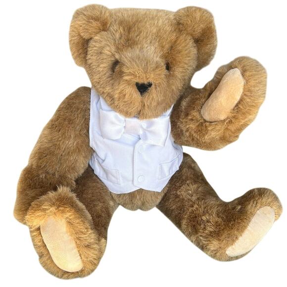 Vermont Wedding Teddy Bear Brown Groom White Tux 16” Articulating Legs Arms NICE - Picture 1 of 16